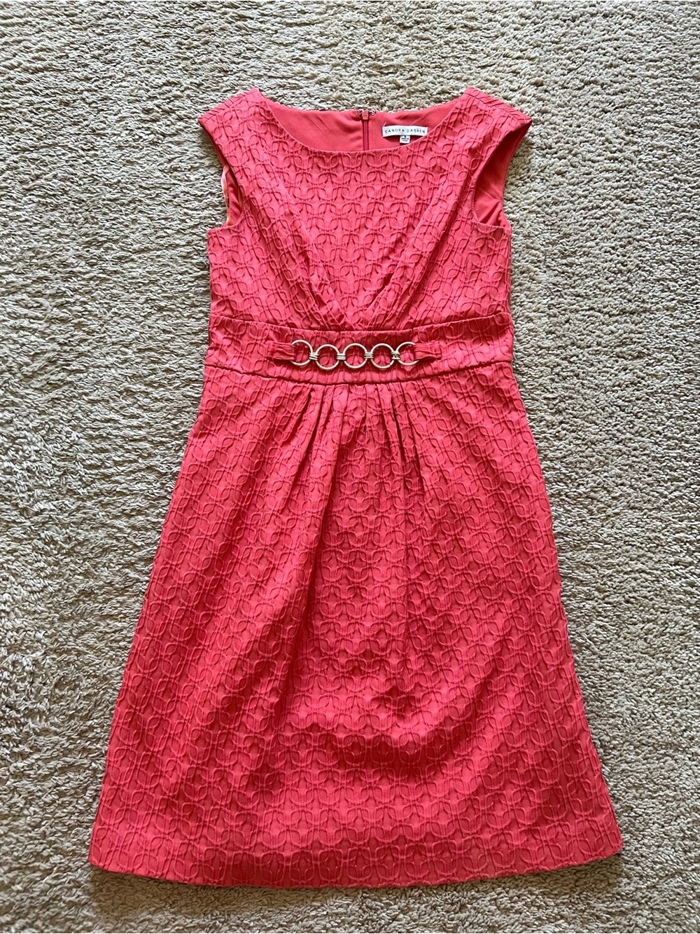 Sandra Darren Coral Dress with Gold Ring Detail